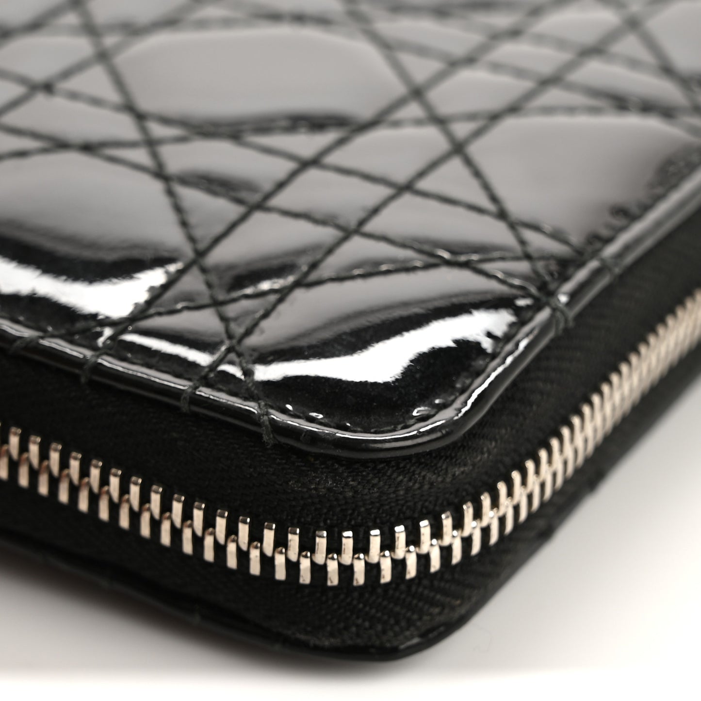 Patent Cannage Lady Dior Continental Zip Wallet Black