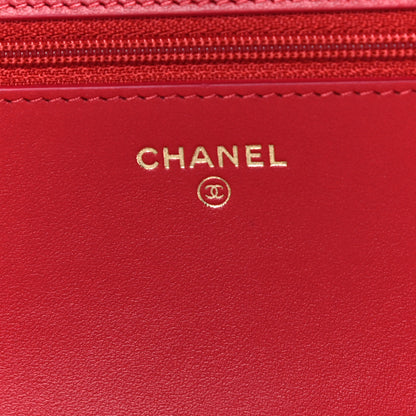Chanel Caviar Camellia Embossed Wallet On Chain WOC Red 6 of 12