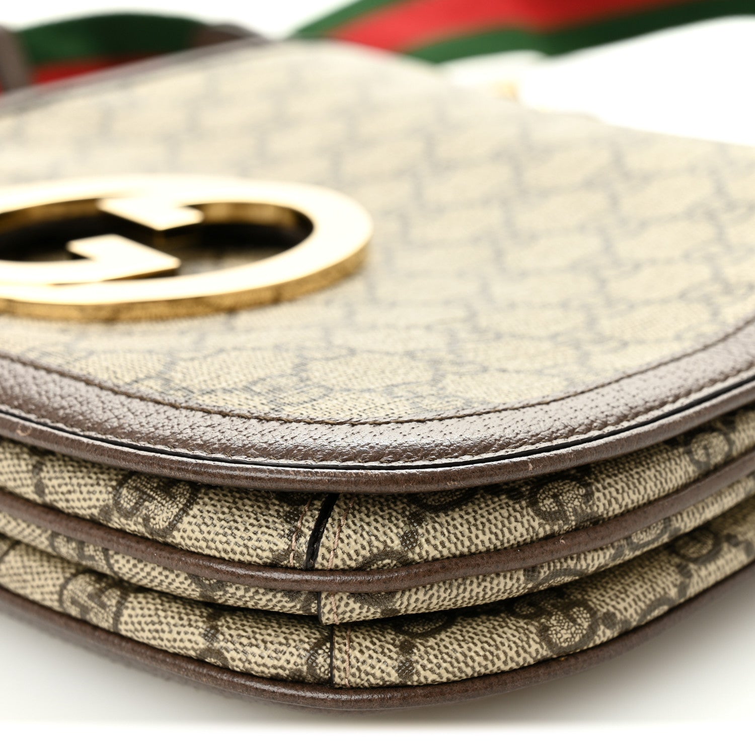 Gucci GG Supreme Monogram Textured Dollar Calfskin Web Medium Blondie Top Handle Shoulder Flap Bag Beige Ebony New Acero 11 of 12