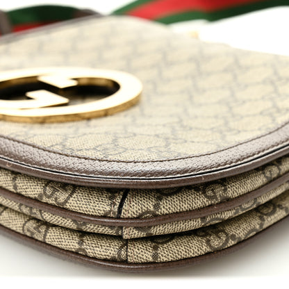 Gucci GG Supreme Monogram Textured Dollar Calfskin Web Medium Blondie Top Handle Shoulder Flap Bag Beige Ebony New Acero 11 of 12
