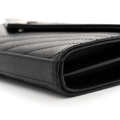 Saint Laurent Grain De Poudre Matelasse Chevron Monogram Chain Wallet Black 11 of 15