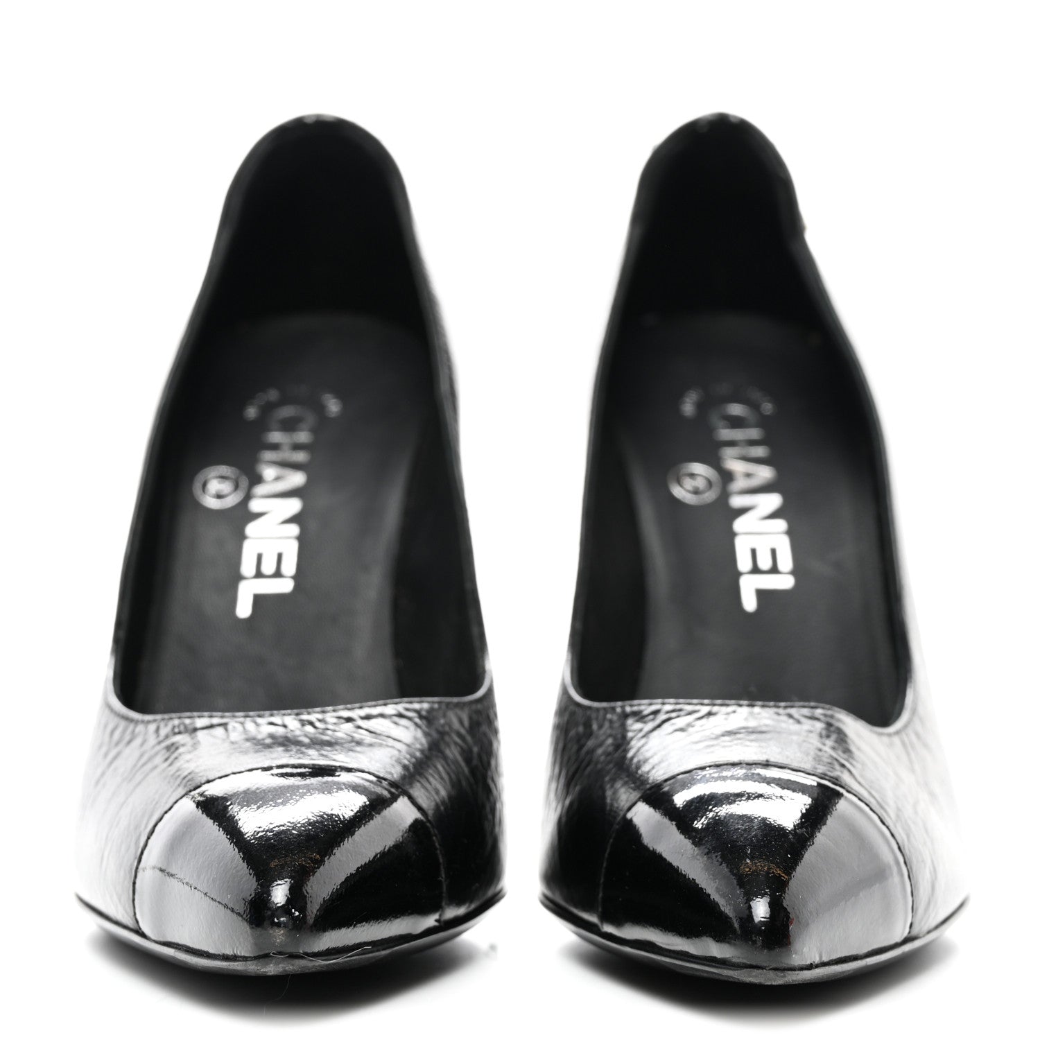 Chanel Crumpled Calfskin Knotted Heel Cap Toe Pumps 35 Black 2 of 8