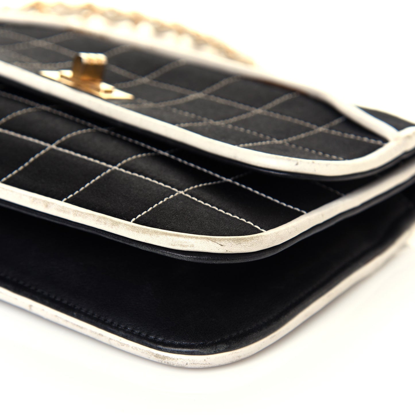 Satin Quilted Chocolate Bar Flap Black