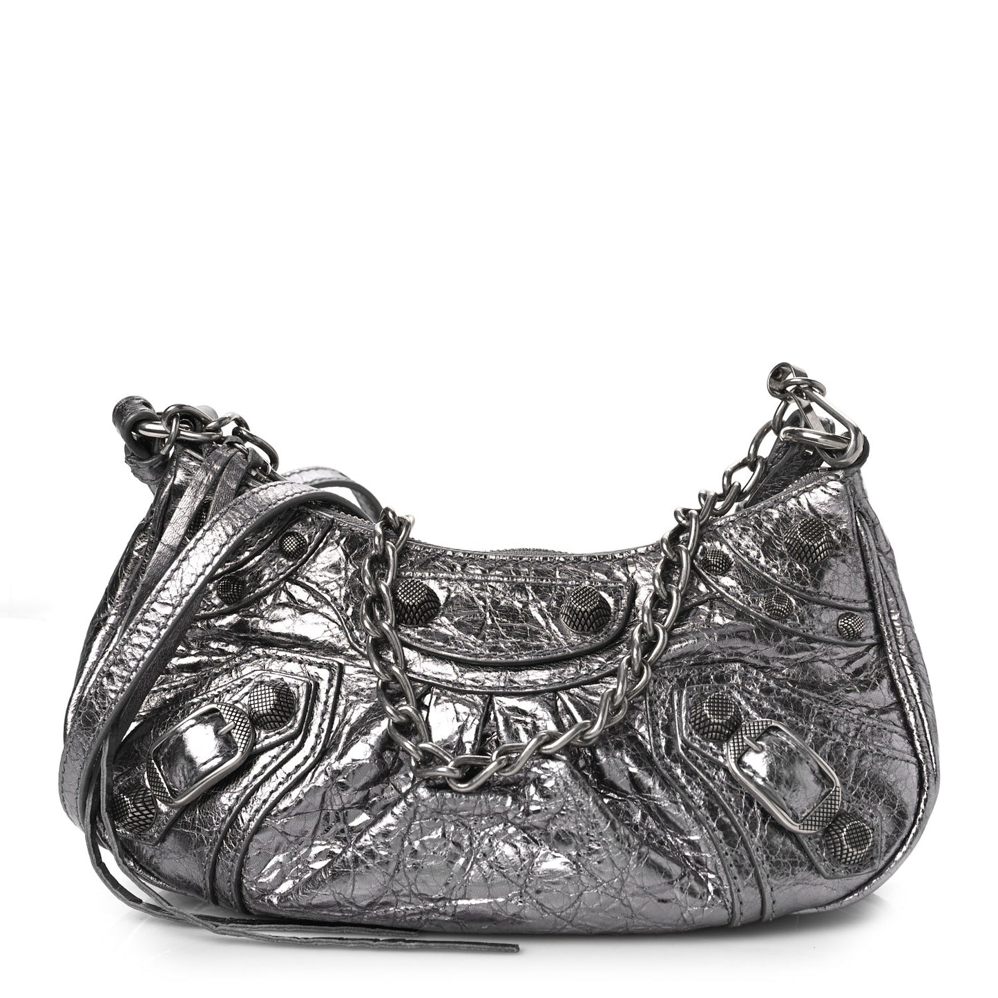 Metallic Agneau Arena Le Cagole Purse With Chain Mini Silver