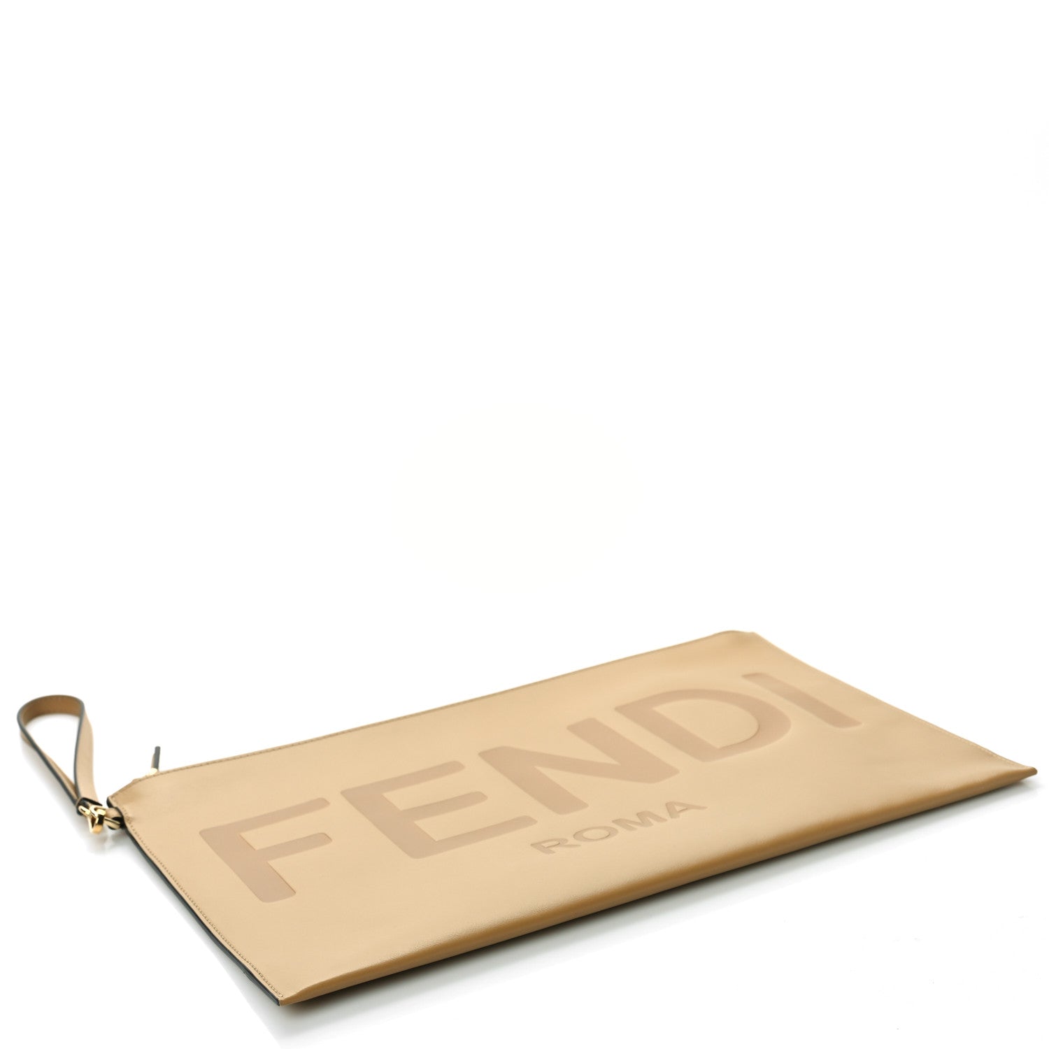 Fendi Vitello King Logo Embossed Large Flat Pouch Miele Scuro 3 of 7