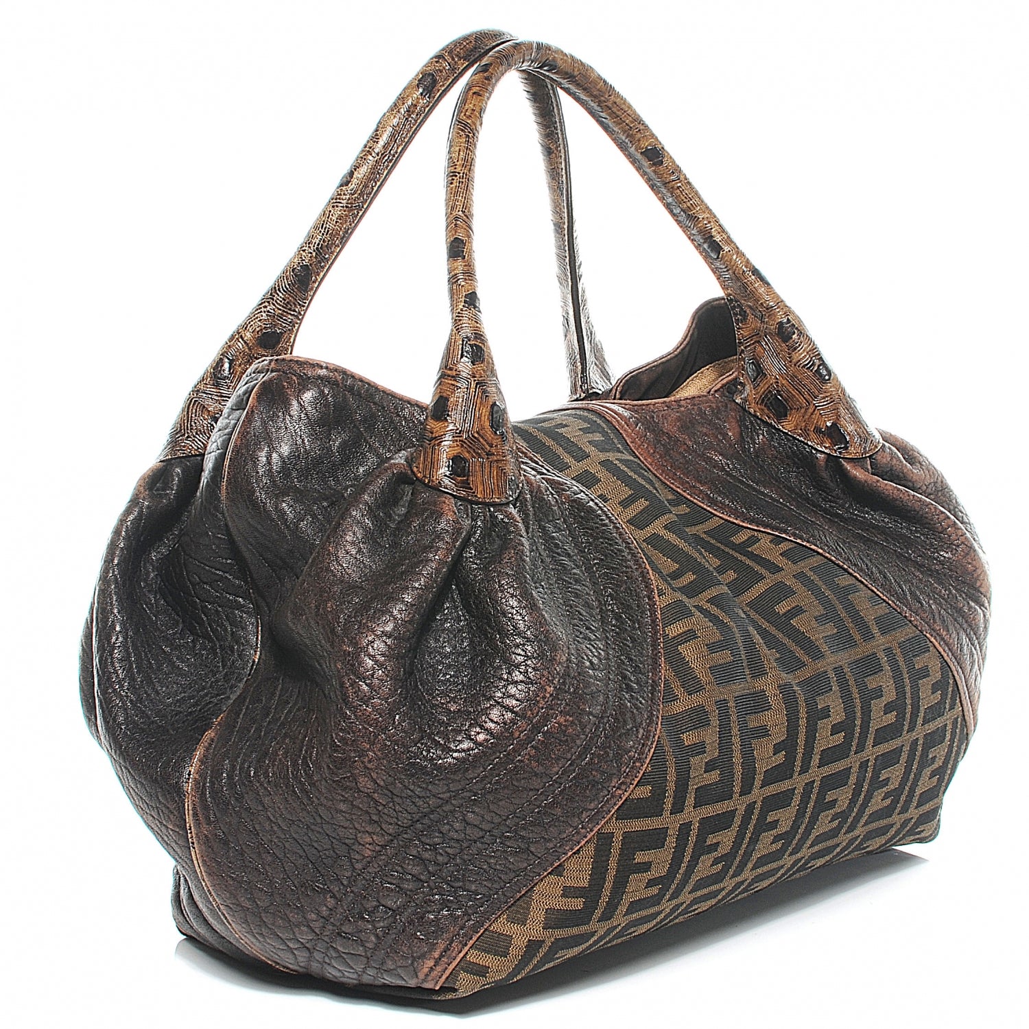 Fendi Zucca Nappa Nuvolata Vitello Tortuga Spy Tobacco Moro 7 of 12