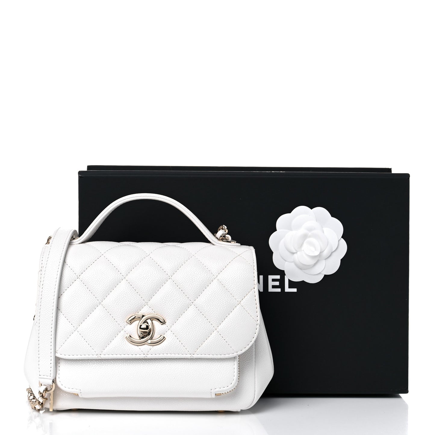 Caviar Quilted Small Business Affinity Flap White