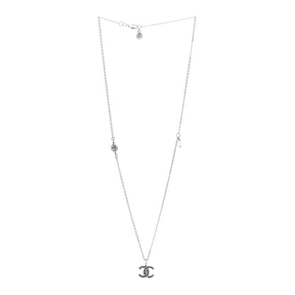 Chanel Crystal CC Pendant Necklace Silver 3 of 5