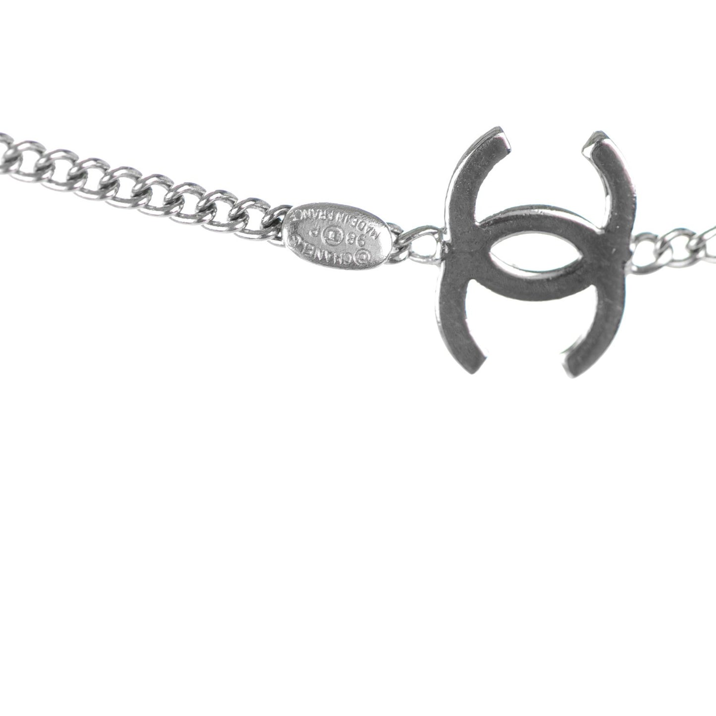 Stone CC Long Chain Necklace Silver