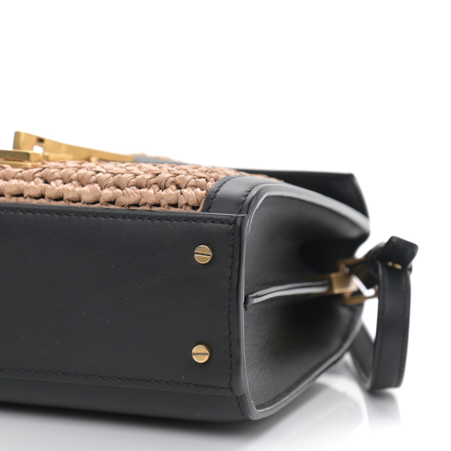 Saint Laurent Raffia Calfskin Mini Classic Monogram Cassandra Top Handle Black Natural 9 of 11
