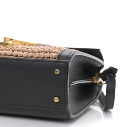 Saint Laurent Raffia Calfskin Mini Classic Monogram Cassandra Top Handle Black Natural 9 of 11