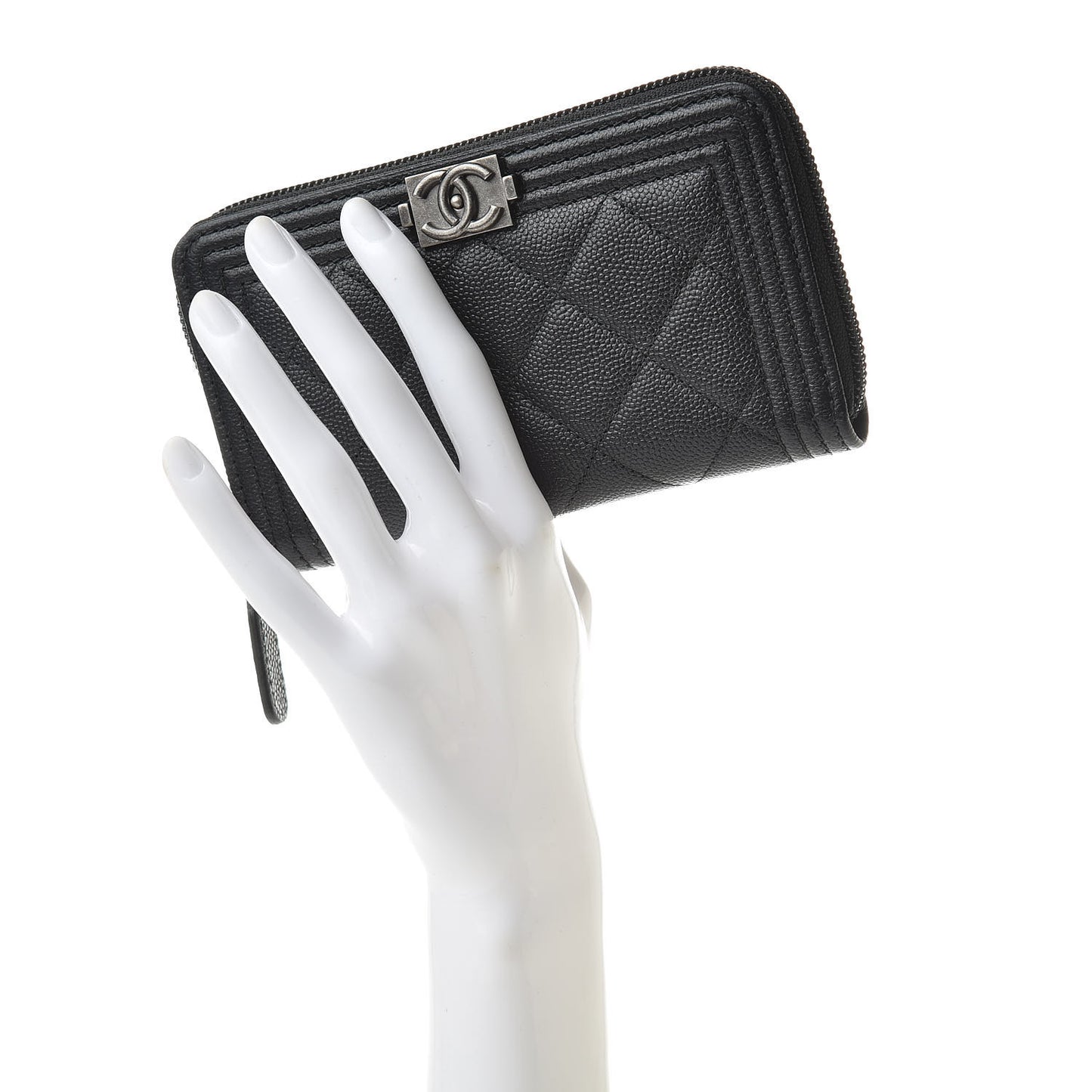 Caviar Quilted Small Boy Zip Around Wallet Black