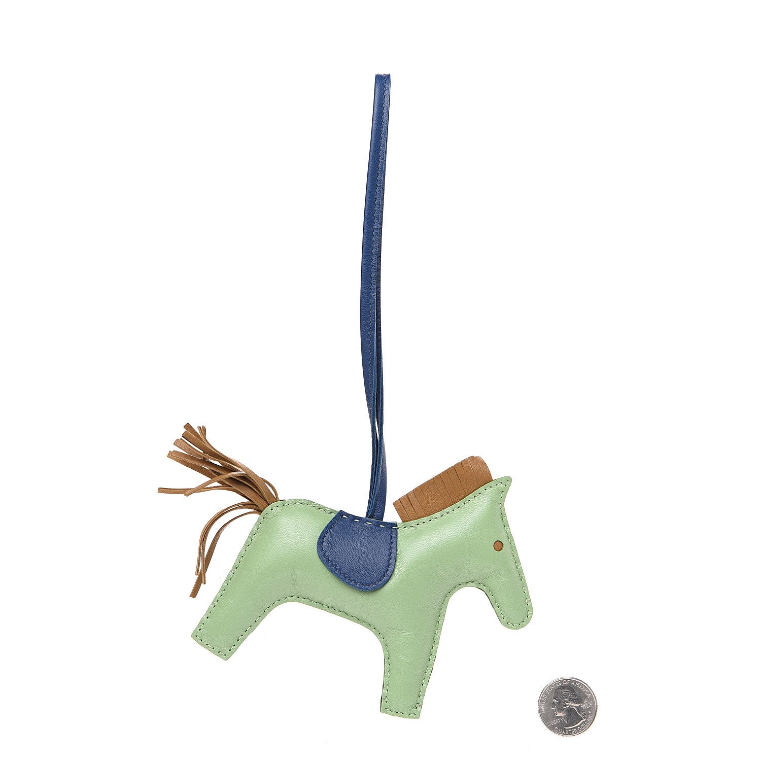 Hermes Milo Lambskin Grigri Rodeo Horse Bag Charm MM Vert Criquet Sesame Bleu de Malte 2 of 4