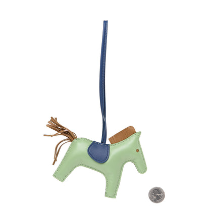 Hermes Milo Lambskin Grigri Rodeo Horse Bag Charm MM Vert Criquet Sesame Bleu de Malte 2 of 4