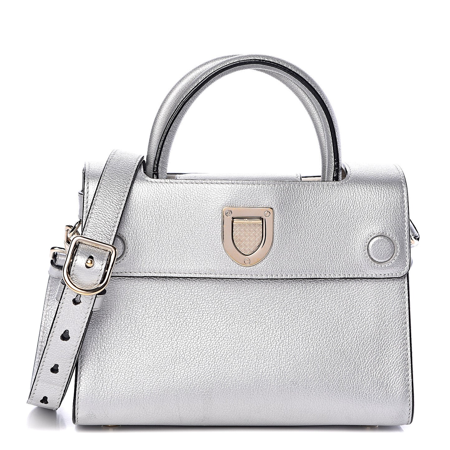Metallic Grained Calfskin Mini Diorever Flap Silver