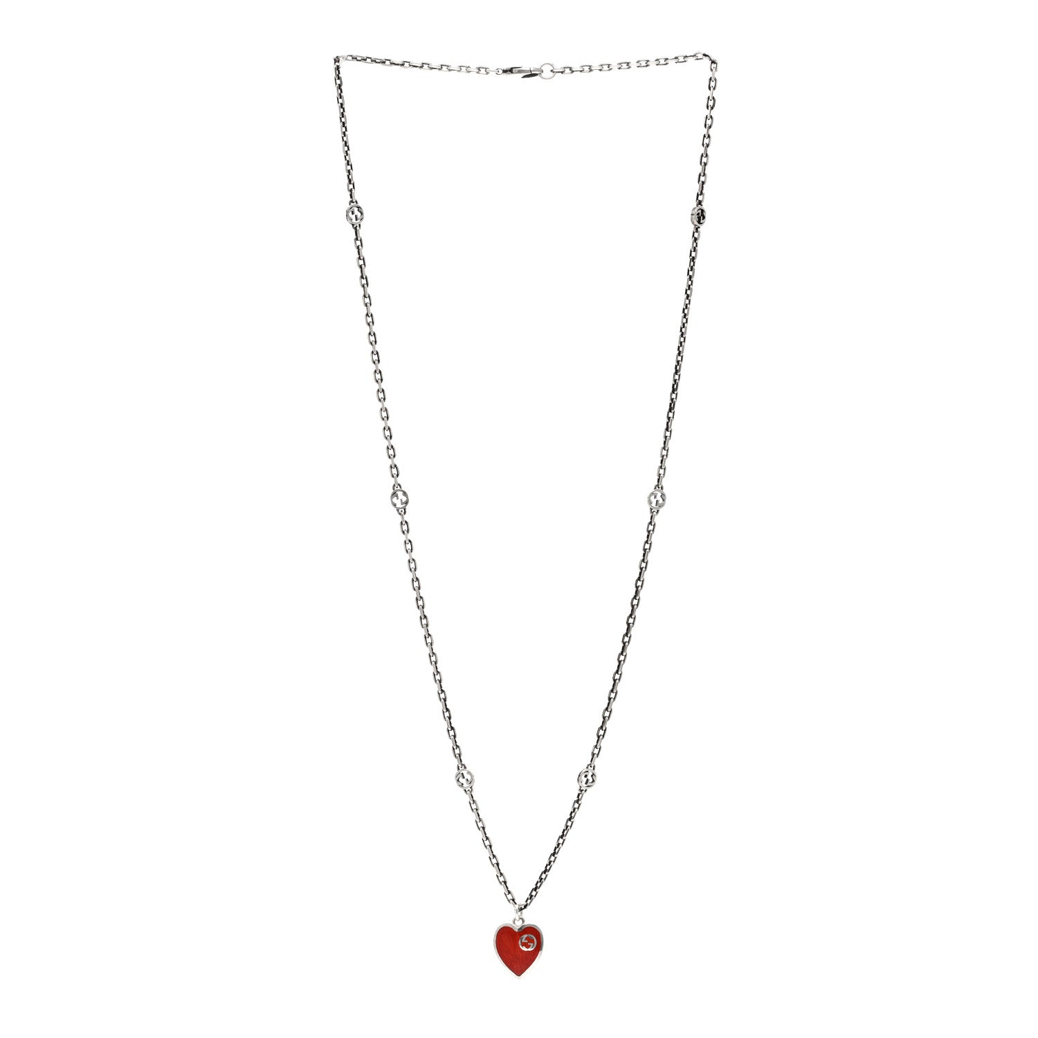 Gucci Sterling Silver Enamel Interlocking G Heart Necklace Red 2 of 5
