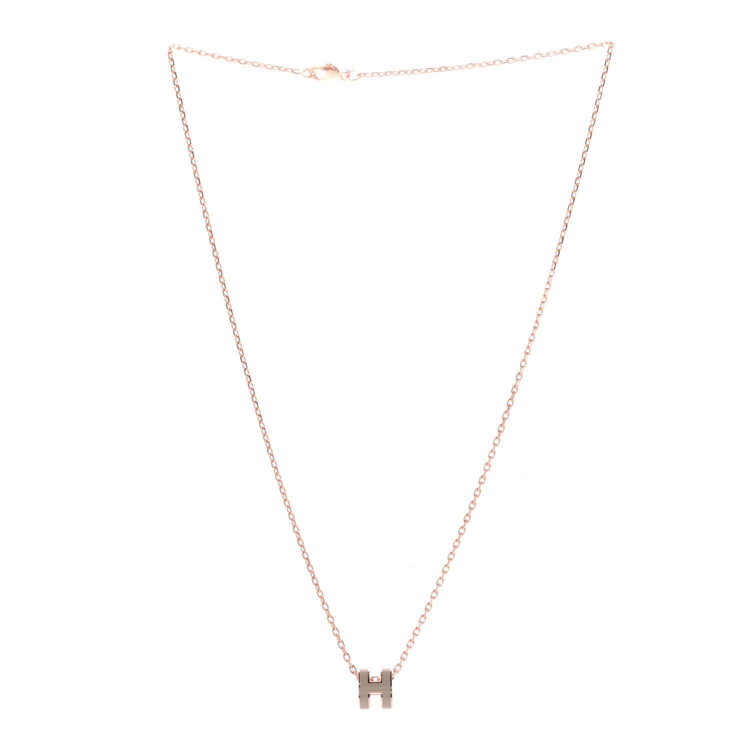 Hermes Lacquered Rose Gold Mini Pop H Pendant Necklace Marron Glace 3 of 6