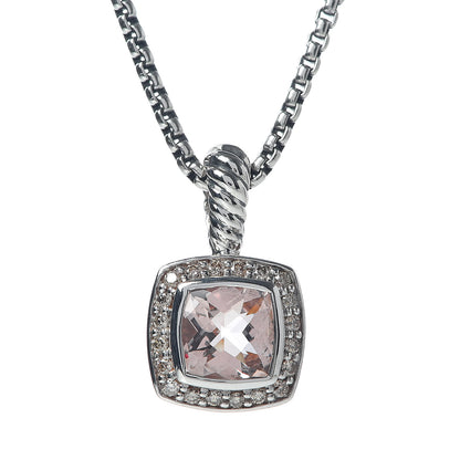 David Yurman Sterling Silver Diamond Morganite 7mm Petite Albion Pendant Necklace 4 of 6