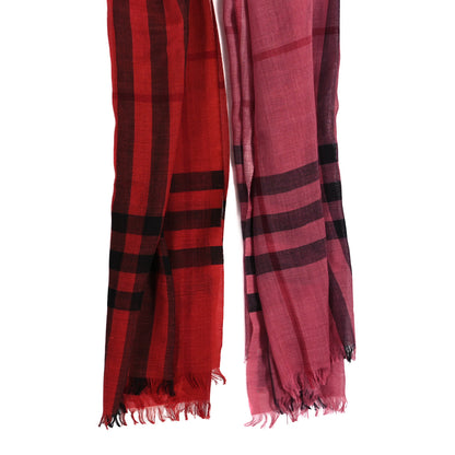 Burberry Wool Silk Gauze Ombre Giant Check Scarf Coral Pink 2 of 3