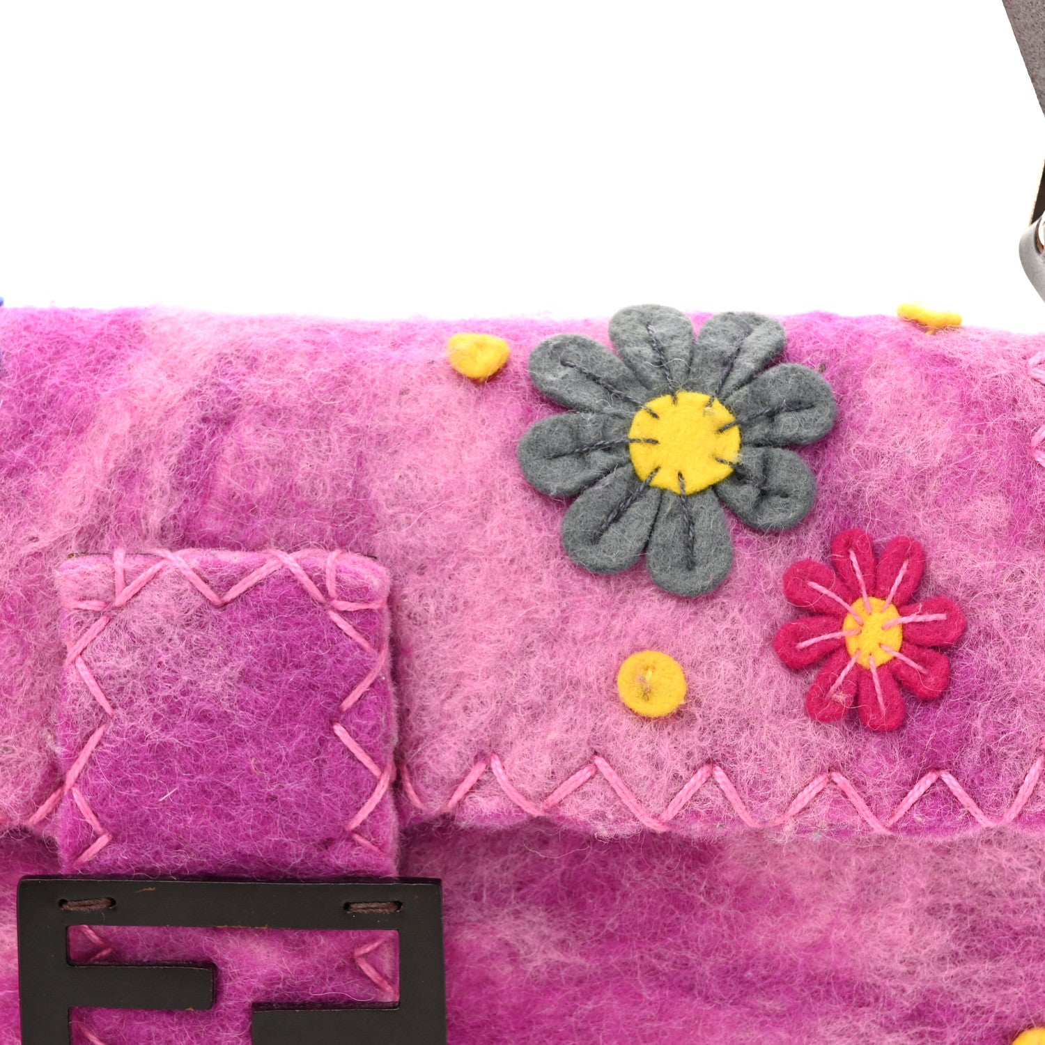 Fendi Felt Flower Applique Baguette Pink Multicolor 1745514