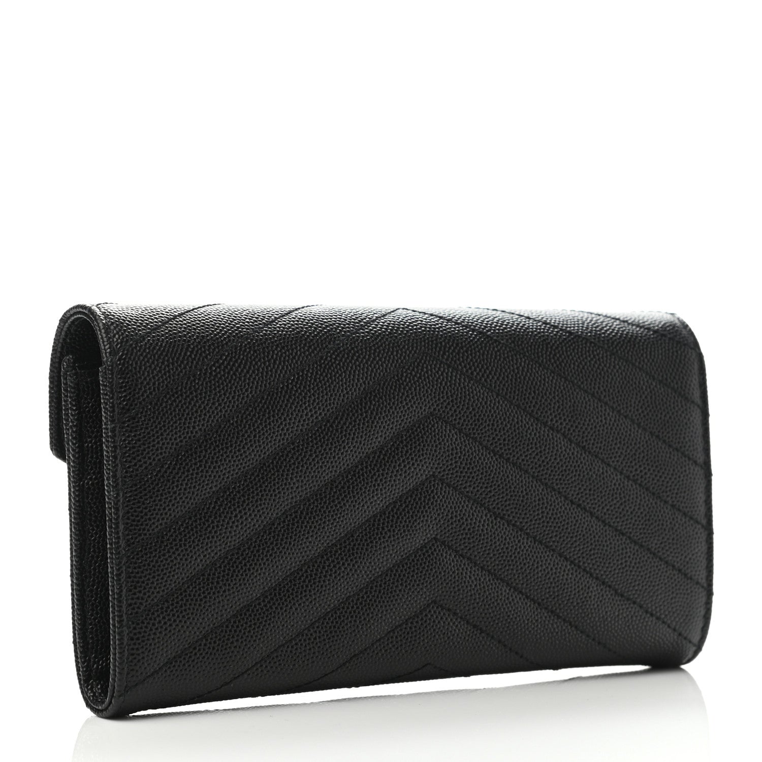 Saint Laurent Grain De Poudre Matelasse Chevron Monogram Flap Wallet Black 2 of 4
