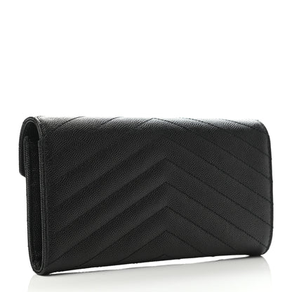 Saint Laurent Grain De Poudre Matelasse Chevron Monogram Flap Wallet Black 2 of 4