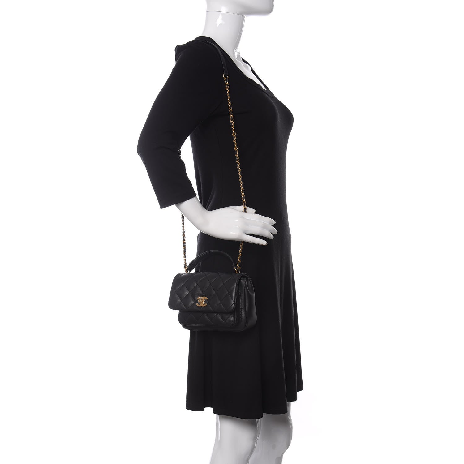 Chanel Calfskin Quilted Top Handle Flap Black 2 of 11