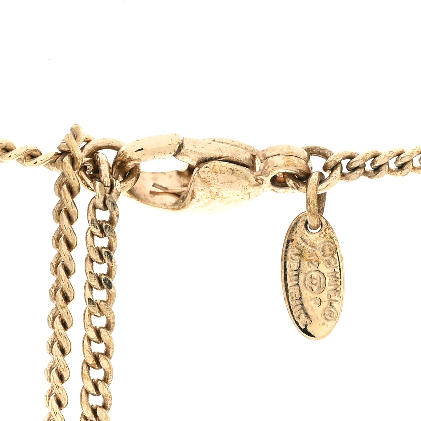 Pearl Crystal CC Chain Necklace Gold Pink