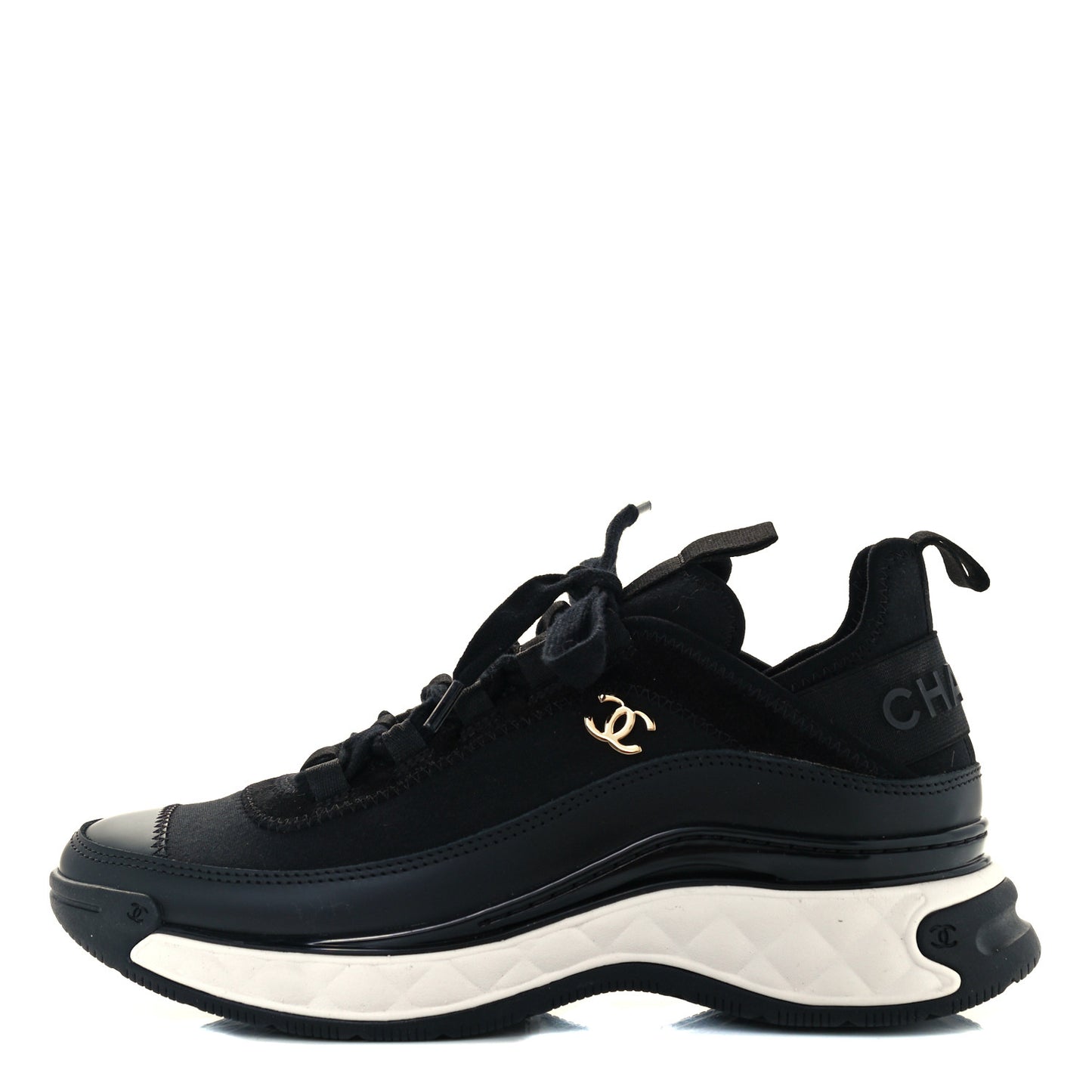 Velvet Calfskin Mixed Fibers CC Sneakers 37 Black