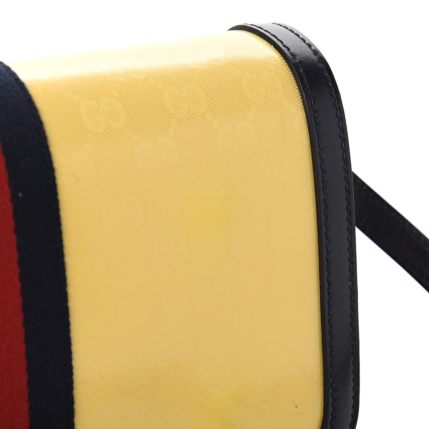 Gucci Crystal Monogram Plutone Calfskin Web Ophidia Flap Messenger Bag Straw Yellow Blue 10 of 11