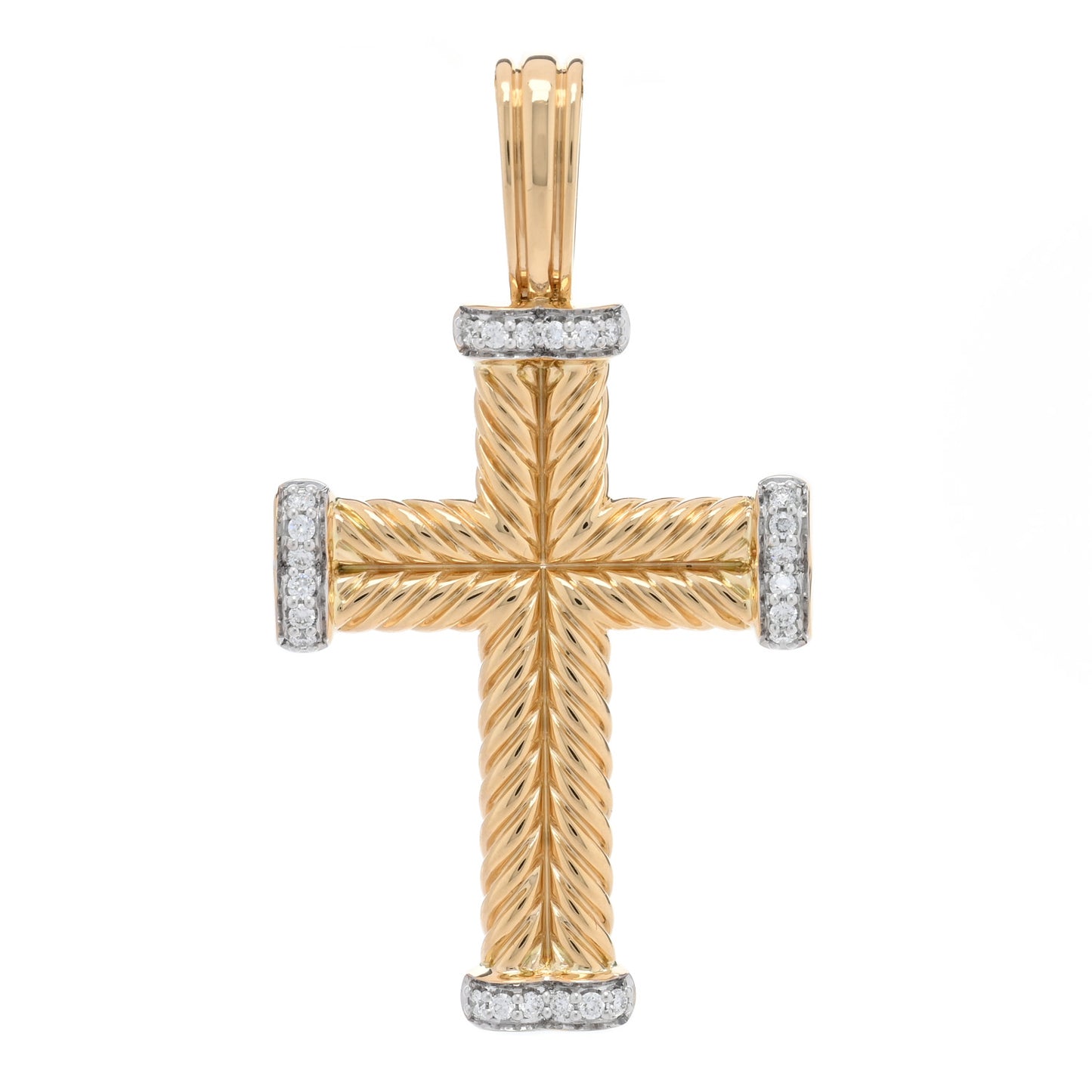 18K Yellow Gold Diamond Chevron Cross Pendant