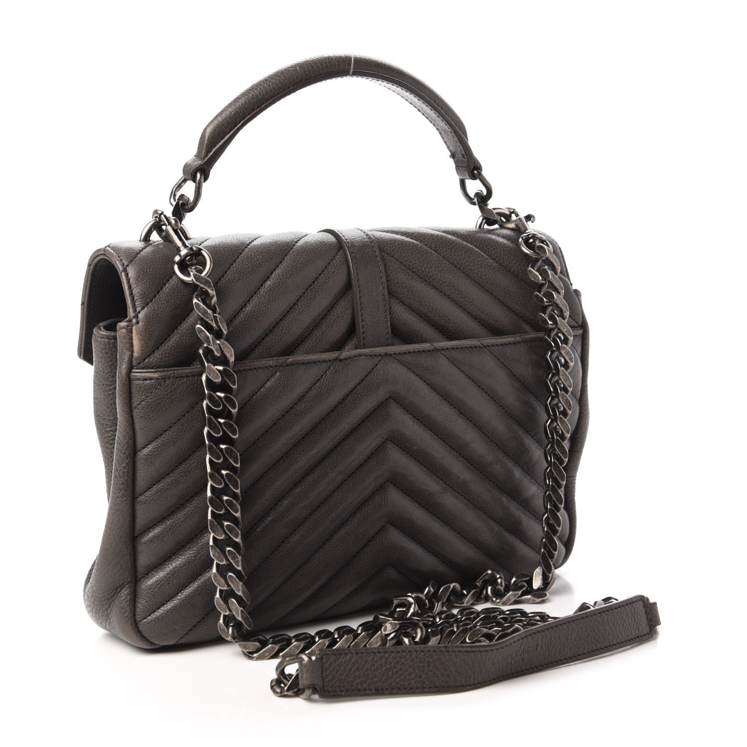 Saint Laurent Sheepskin Matelasse Chevron Monogram Medium College Bag Light Coal 3 of 9