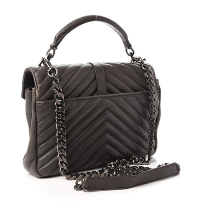 Saint Laurent Sheepskin Matelasse Chevron Monogram Medium College Bag Light Coal 3 of 9