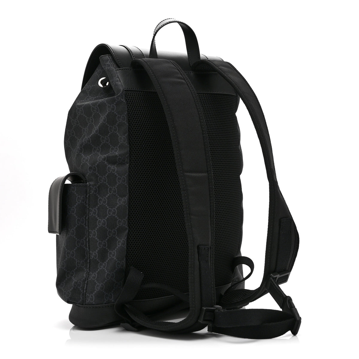 Gucci Soft GG Supreme Monogram Calfskin Web Double Buckle Backpack Black 3 of 10