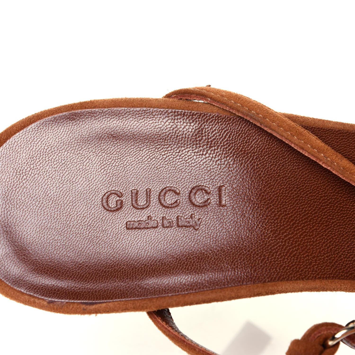 Gucci Kid Scamosciato Ankle Wrap Mid Heel Sandals 6.5 Cuoio 9 of 10