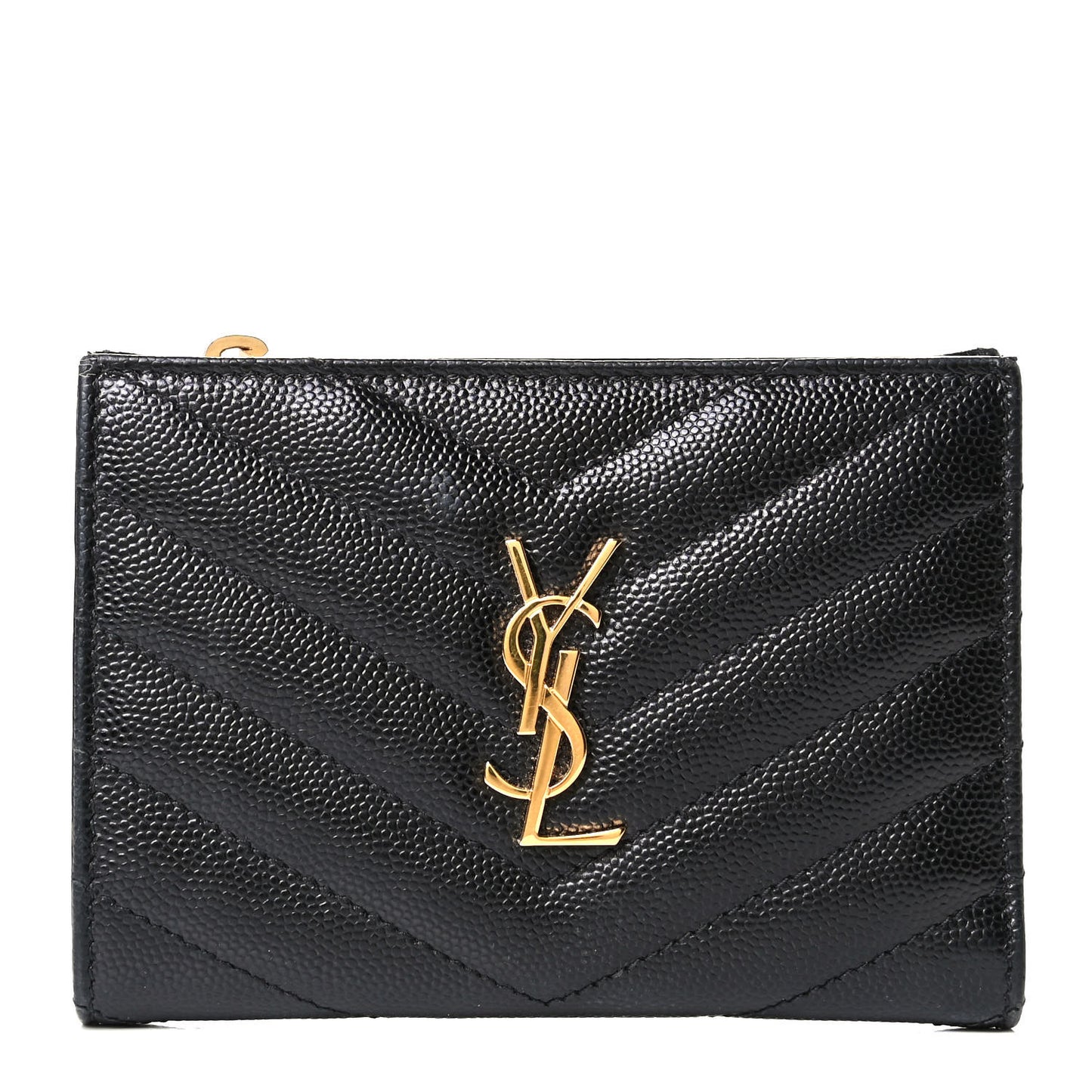 Grain De Poudre Matelasse Chevron Monogram Zipped Two-Part Wallet Black