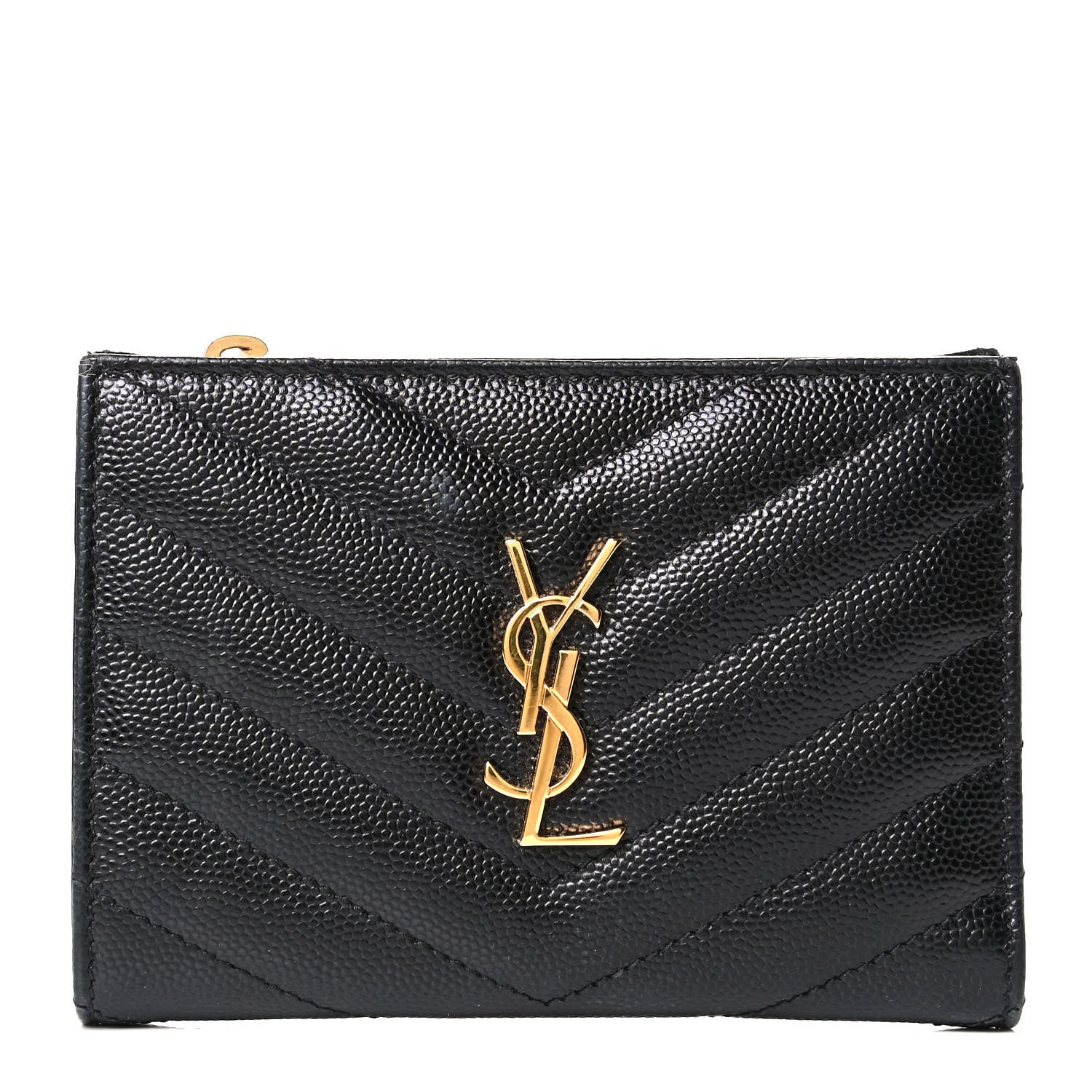 Saint Laurent Grain De Poudre Matelasse Chevron Monogram Zipped Two-Part Wallet Black 1 of 6