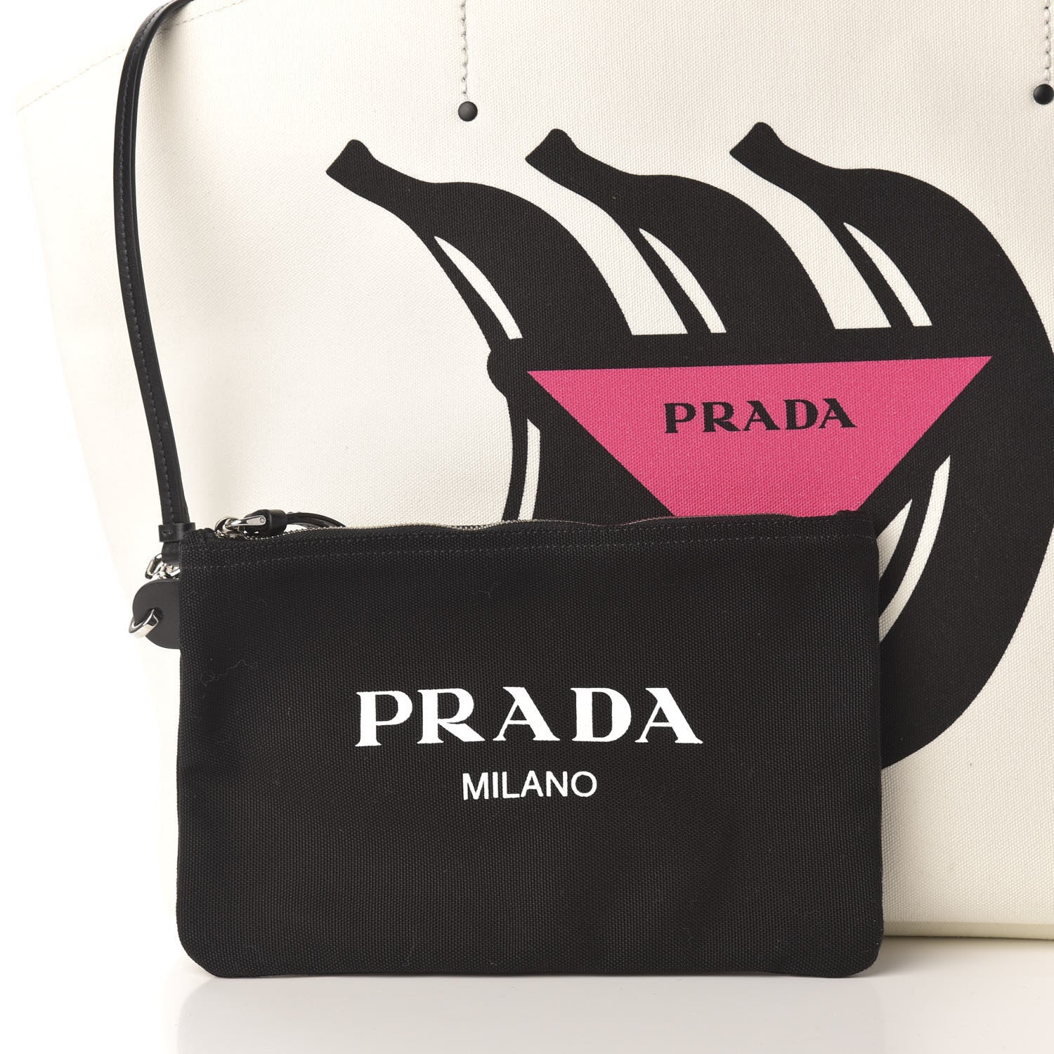Prada Canapa Banana Print Logo Shopping Tote White 16 of 17