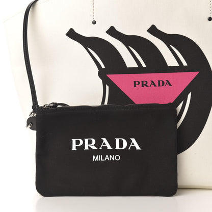 Prada Canapa Banana Print Logo Shopping Tote White 16 of 17