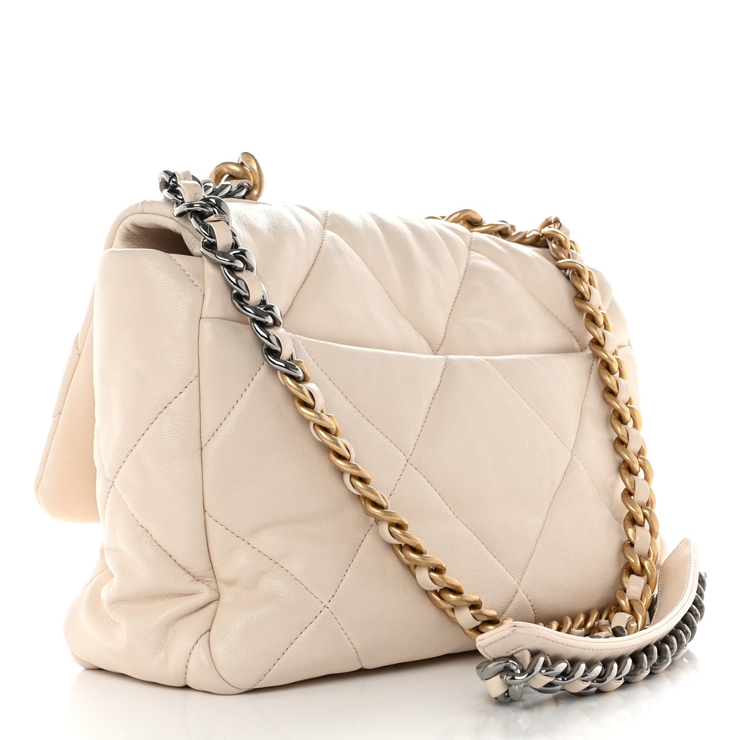 Goatskin Quilted Large Chanel 19 Flap Light Beige