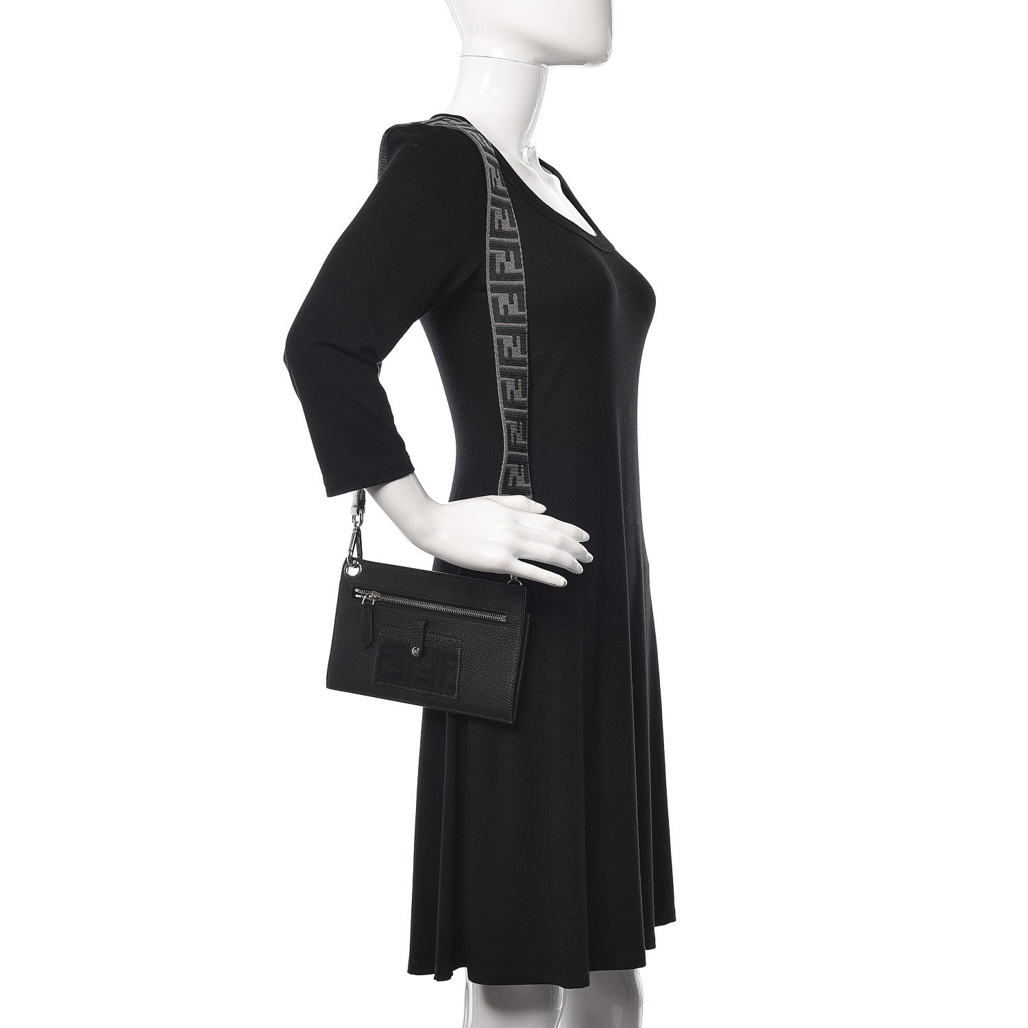 Fendi Cuoio Romano Glazed Fabric FF 1974 Wallet on Strap Black 2 of 10