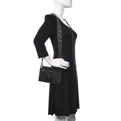 Fendi Cuoio Romano Glazed Fabric FF 1974 Wallet on Strap Black 2 of 10