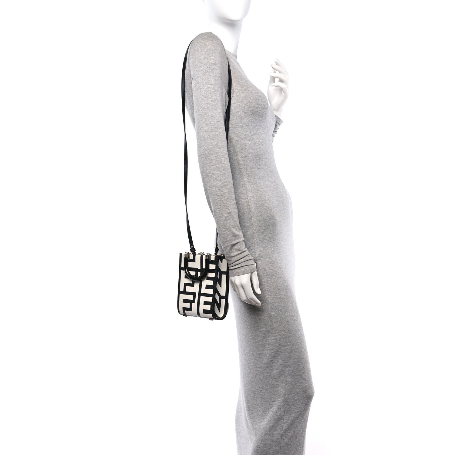 Fendi X MARC JACOBS Vitello King Plexiglass Logo Print Mini Fendi Sunshine Shopper Tote Black White 2 of 14