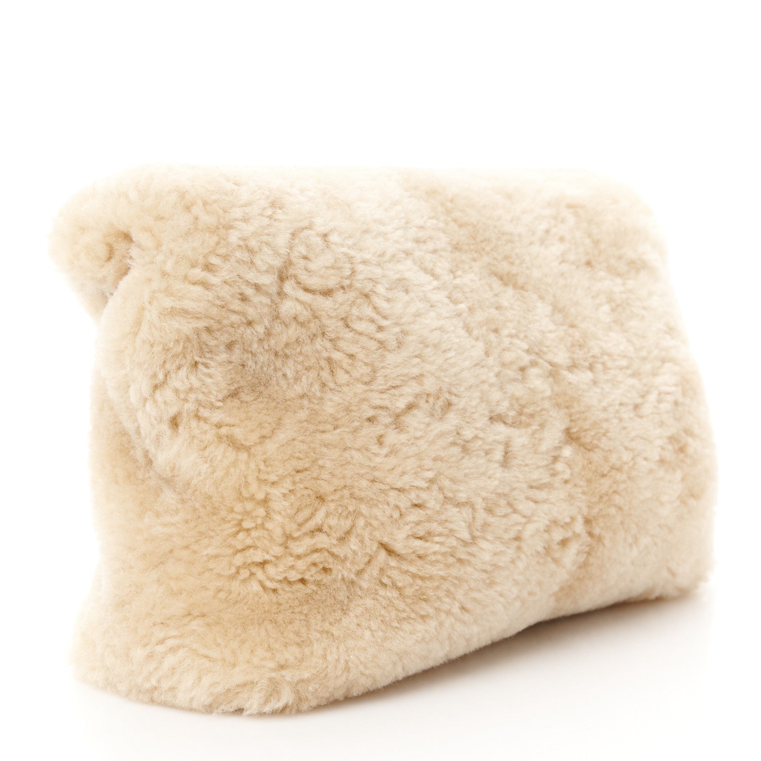 Saint Laurent Shearling Quilted Monogram Loulou Puffer Pouch Clutch Natural Beige Brick 3 of 13