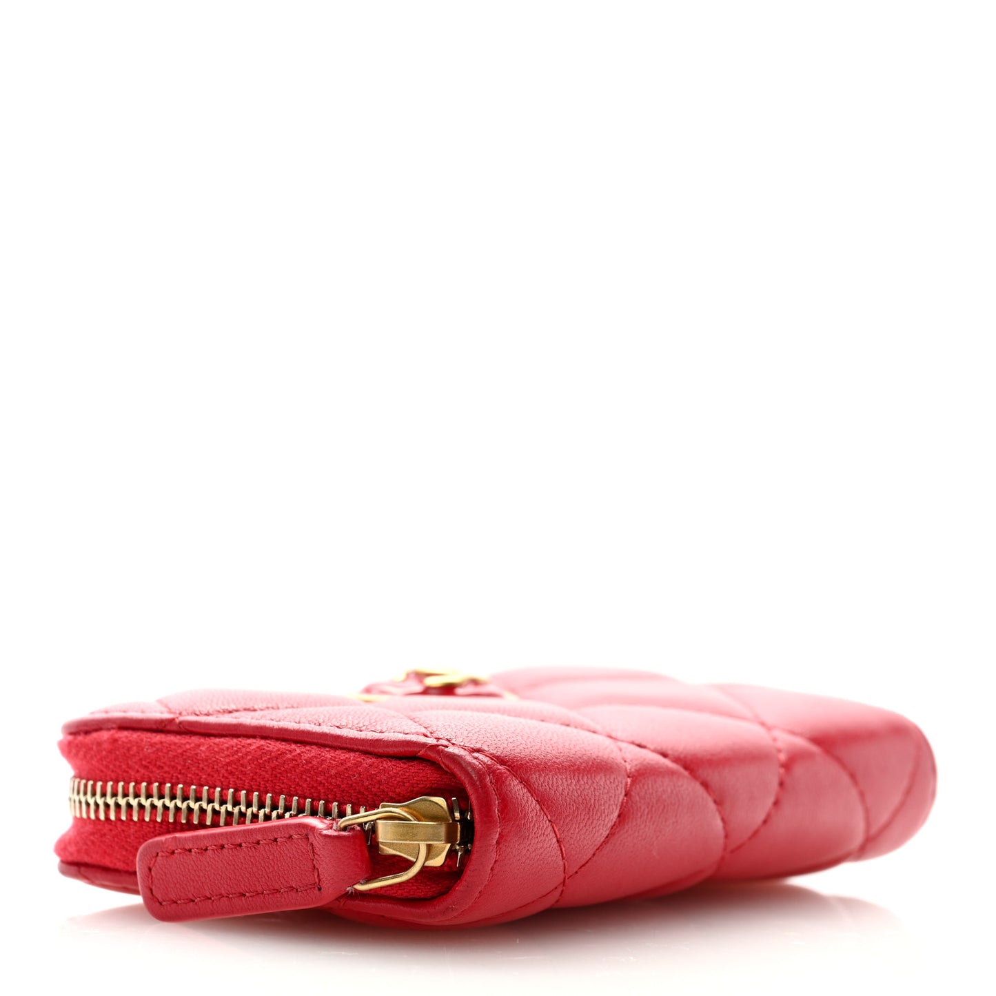 Lambskin Plexiglass Quilted Coco Love Zip Coin Purse Red