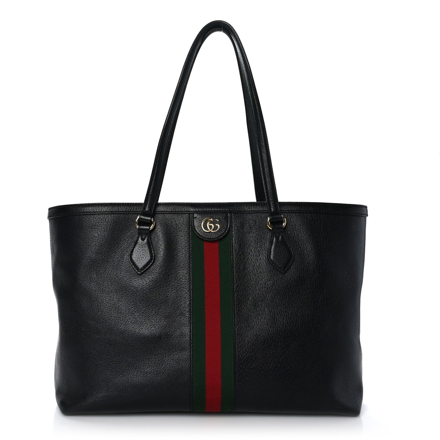 Textured Calfskin Web Medium Ophidia Shopping Tote Black