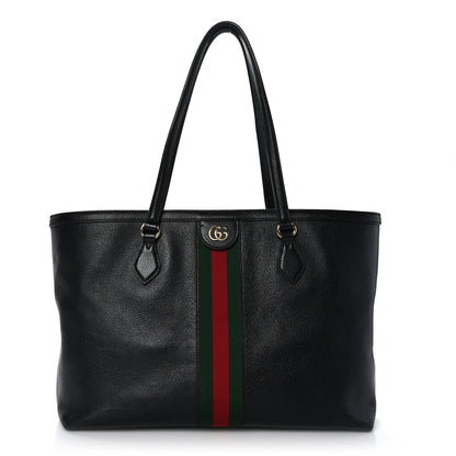 Gucci Textured Calfskin Web Medium Ophidia Shopping Tote Black 1 of 11