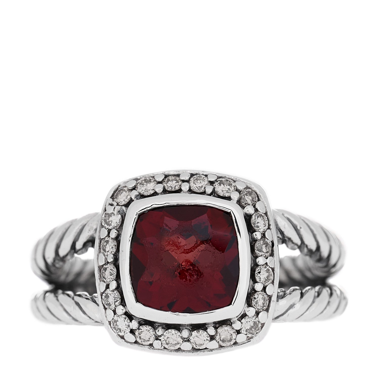David Yurman Sterling Silver Diamond Garnet 7mm Petite Albion Ring 47 4.25 1 of 5