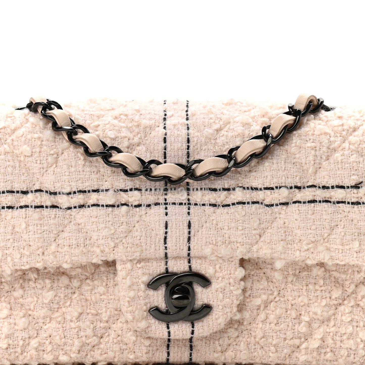 Tweed Quilted Mini Rectangular Flap Light Pink Black