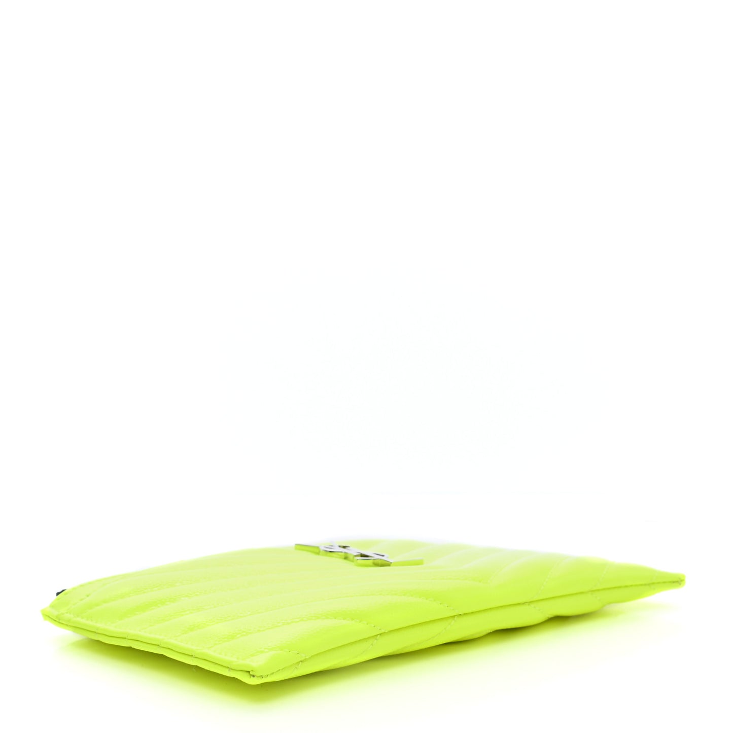 Patent Grain De Poudre Matelasse Chevron Monogram Bill Pouch Neon Yellow